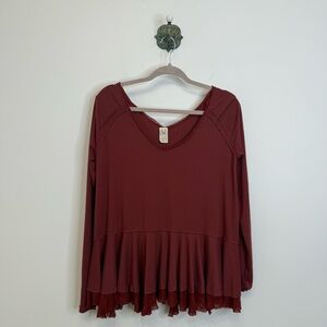 We The Free Distressed Tunic Ribbed Tee Baby Doll Hippie Cranberry Red Women's S